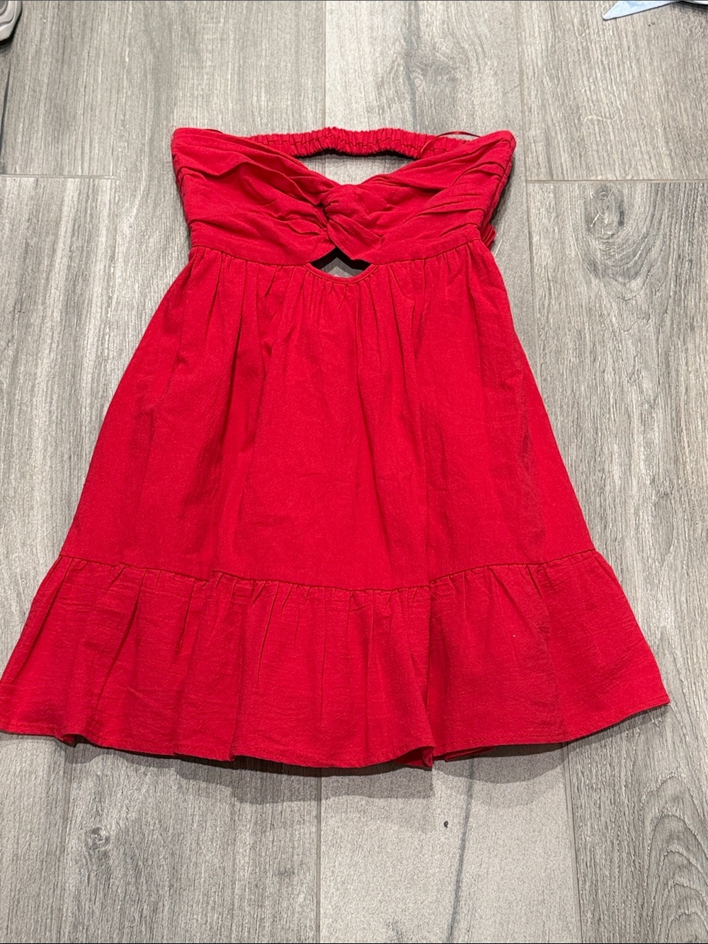 Cotton Candy Bright Red Strapless Twist-Front hidden romper Dress- S
